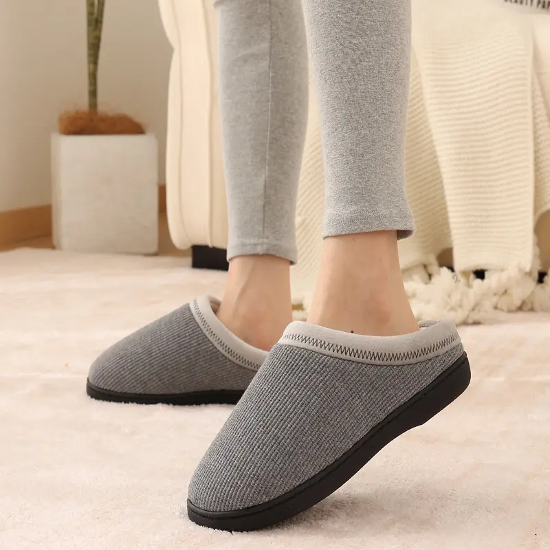 Warm Slippers For Men Rubber Bottom Non-Slips Plush Slippers Memory Foam Comfy Male Shoes Bedroom Slippers
