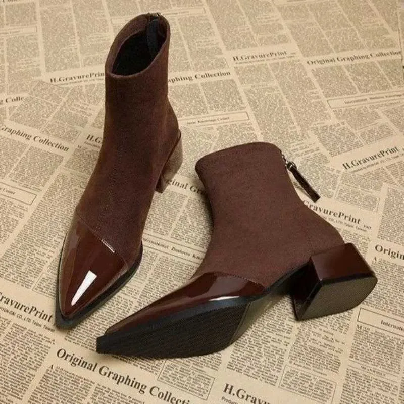 Autumn Winter Women's Fleece Sock Ankle Boots Squa...