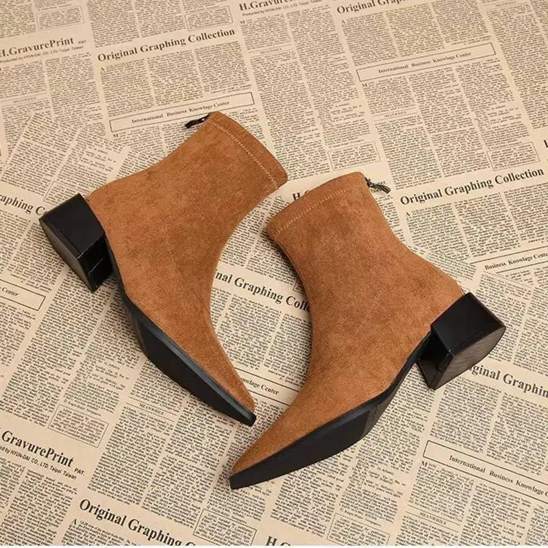 Autumn Winter Women's Suede Ankle Boots Chunky Hee...