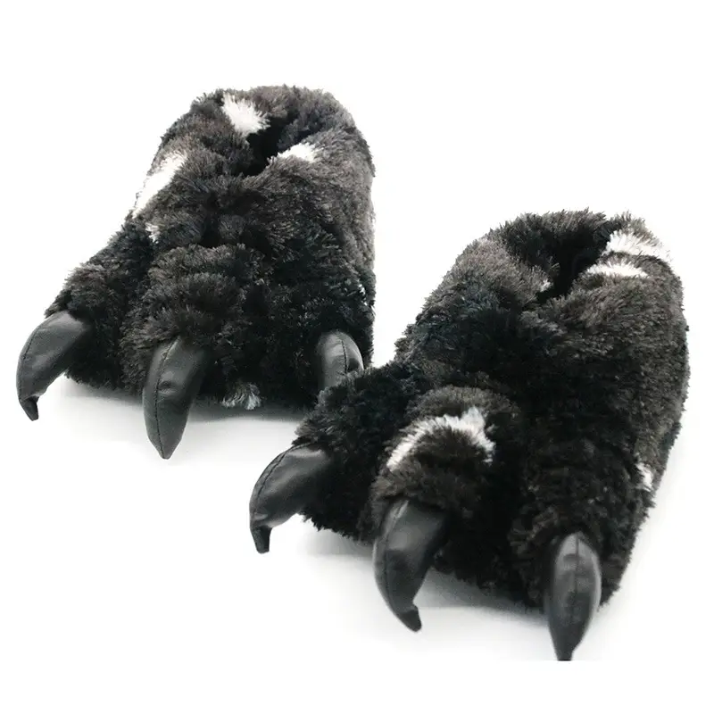 Furry Fur Slippers Men Shoes Creative Slip On Bear Paw Slippers Plush Indoor Shoes