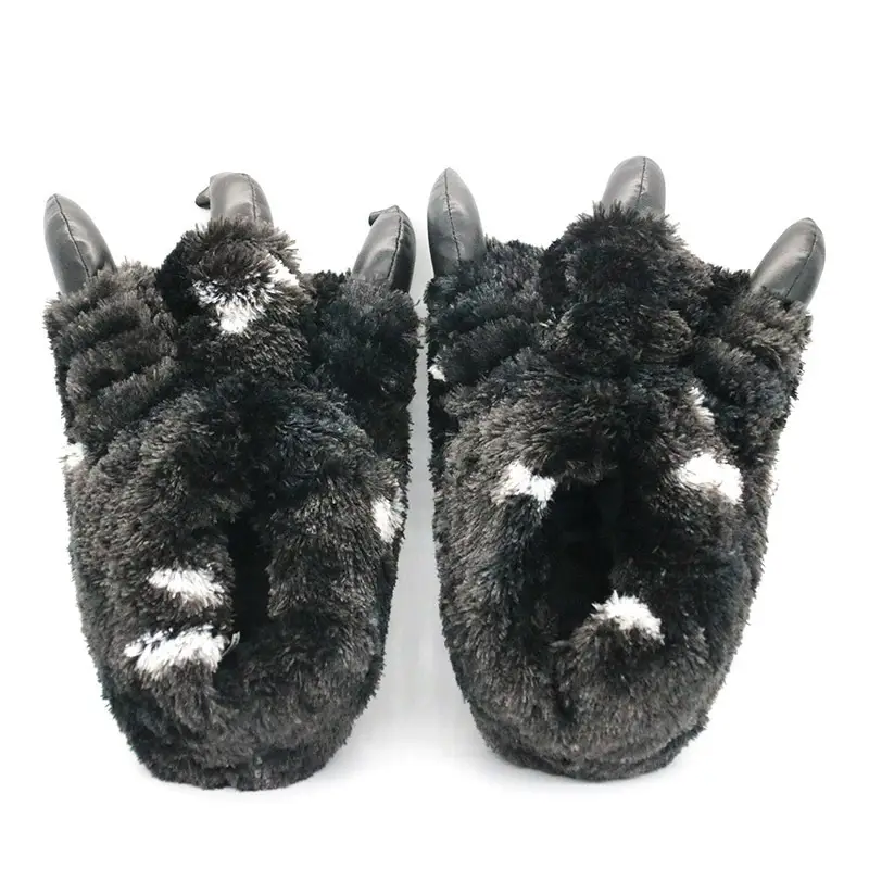 Furry Fur Slippers Men Shoes Creative Slip On Bear Paw Slippers Plush Indoor Shoes