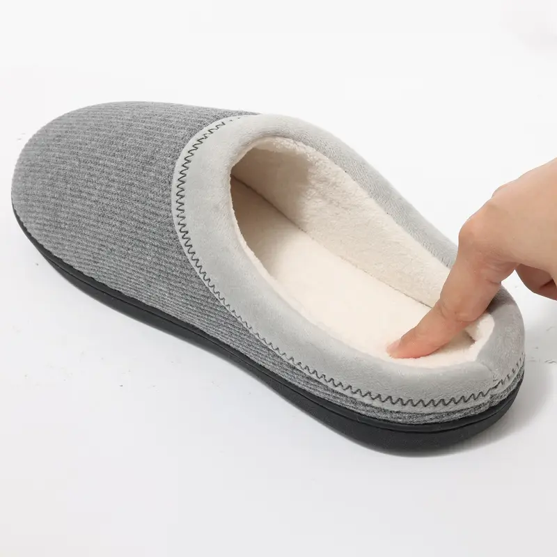 Warm Slippers For Men Rubber Bottom Non-Slips Plush Slippers Memory Foam Comfy Male Shoes Bedroom Slippers