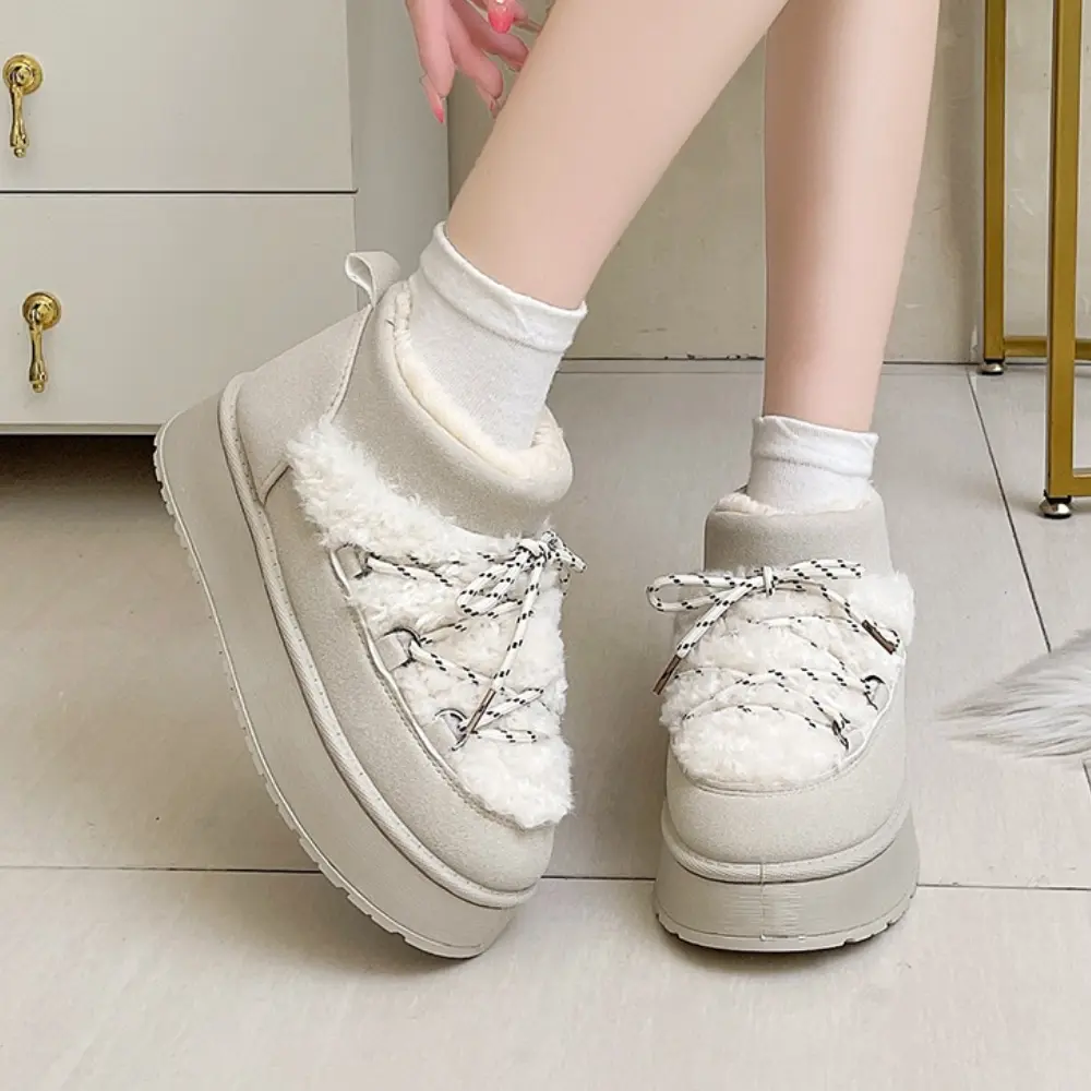 Women's Winter Thick Bottom Lace-Up Cotton Snow Boots Round Toe Comfortable Short Tube Fashionable Ankle Boots For Women