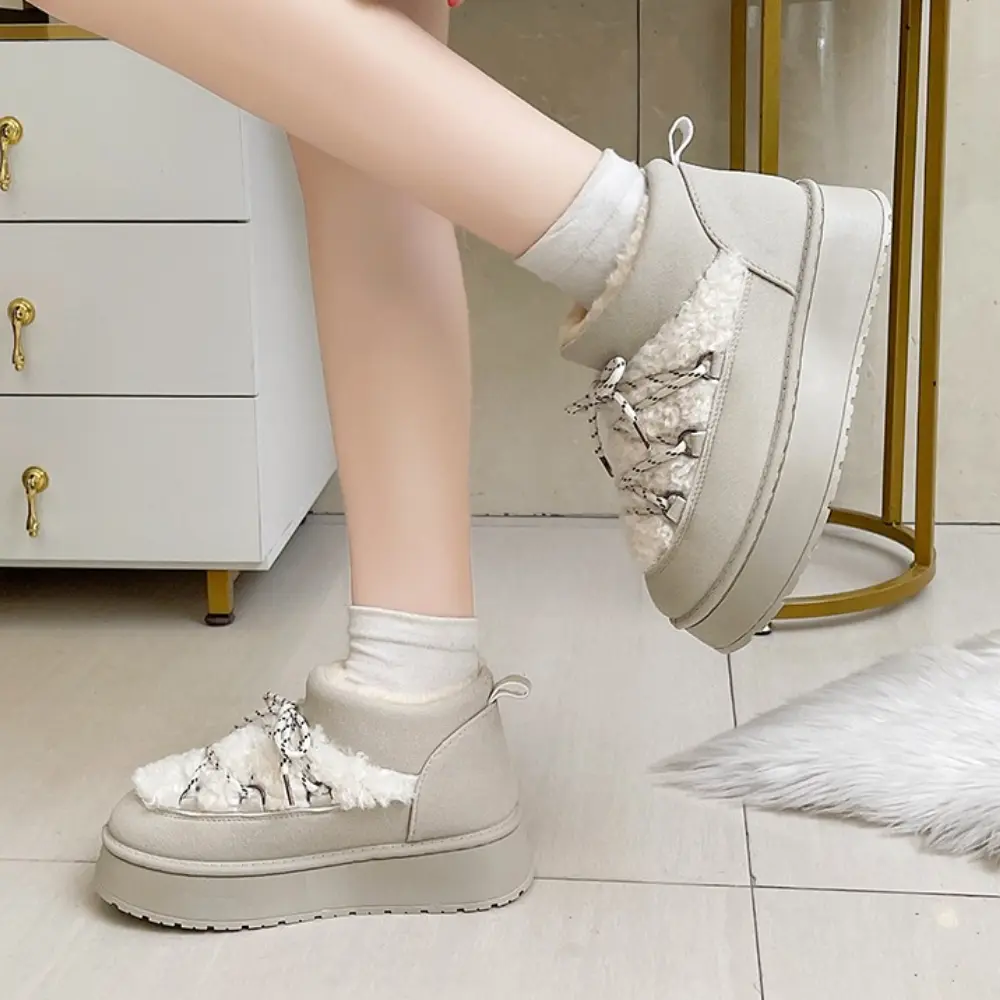 Women's Winter Thick Bottom Lace-Up Cotton Snow Boots Round Toe Comfortable Short Tube Fashionable Ankle Boots For Women