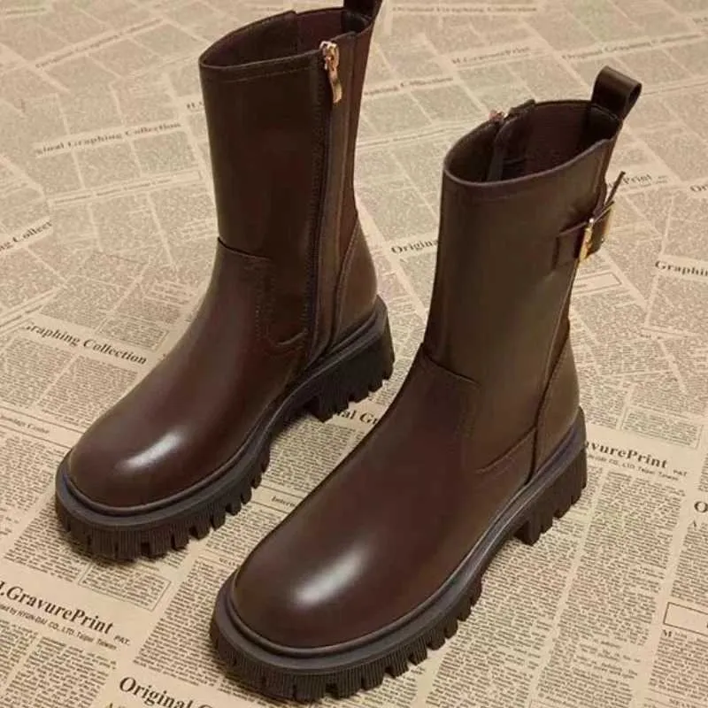 Women Ankle Boots Thick Heels Case Genuine Leather Shoes Women Casual