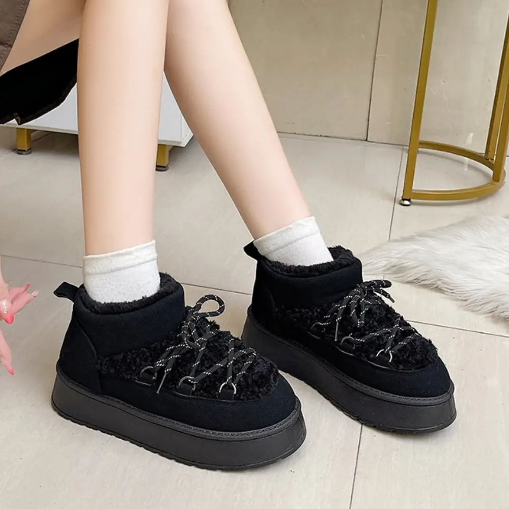 Women's Winter Thick Bottom Lace-Up Cotton Snow Boots Round Toe Comfortable Short Tube Fashionable Ankle Boots For Women