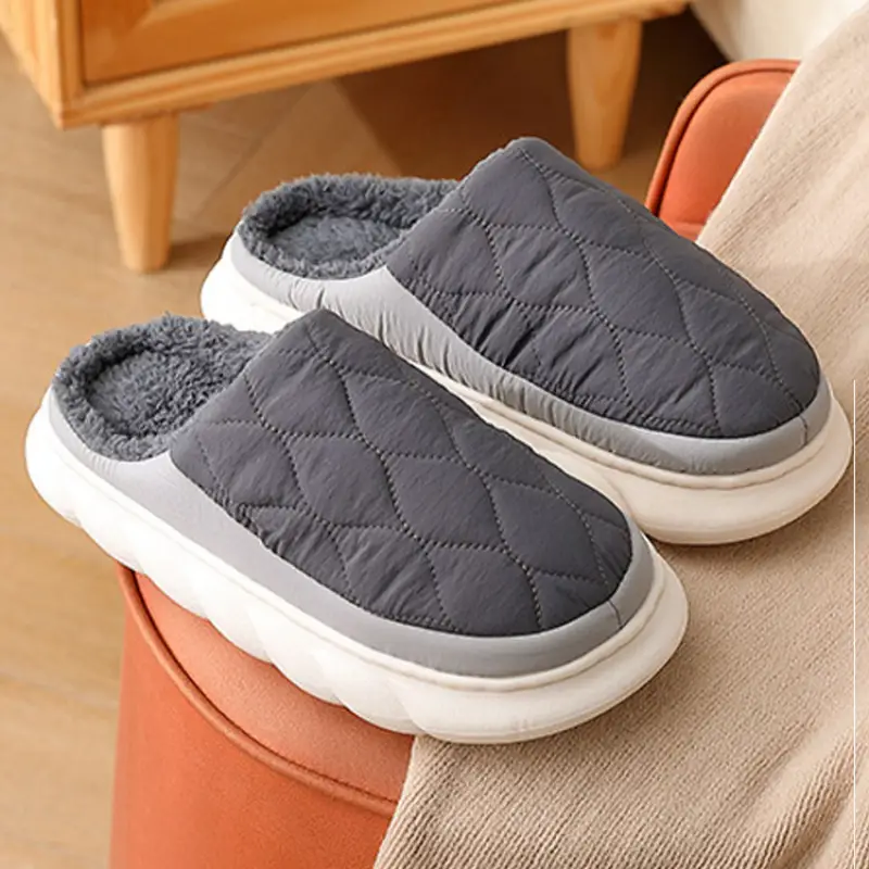 Winter Warm Fur Plush Slippers Men Soft Cozy Indoo...