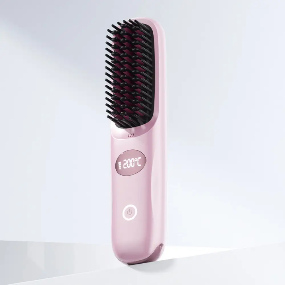 3 Temperature Settings Electric Hair Straightener Brush Anti-Scald Protection Portable Negative Ion Styling Tool