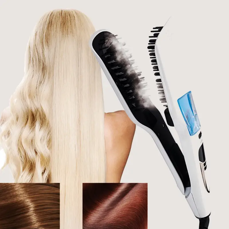Professional Portable 2 In 1 Hair Curler Striaightener Comb Electric Ionic Hot Steam Fast Straightening Brush