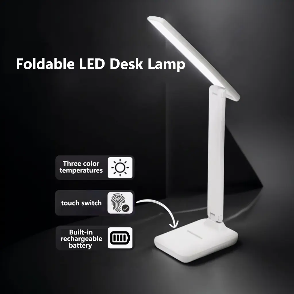 Foldable Eye Protection Desk Lamp Touch Control 3-Level Dimming & Color Temperature USB Rechargeable Reading Light For Study