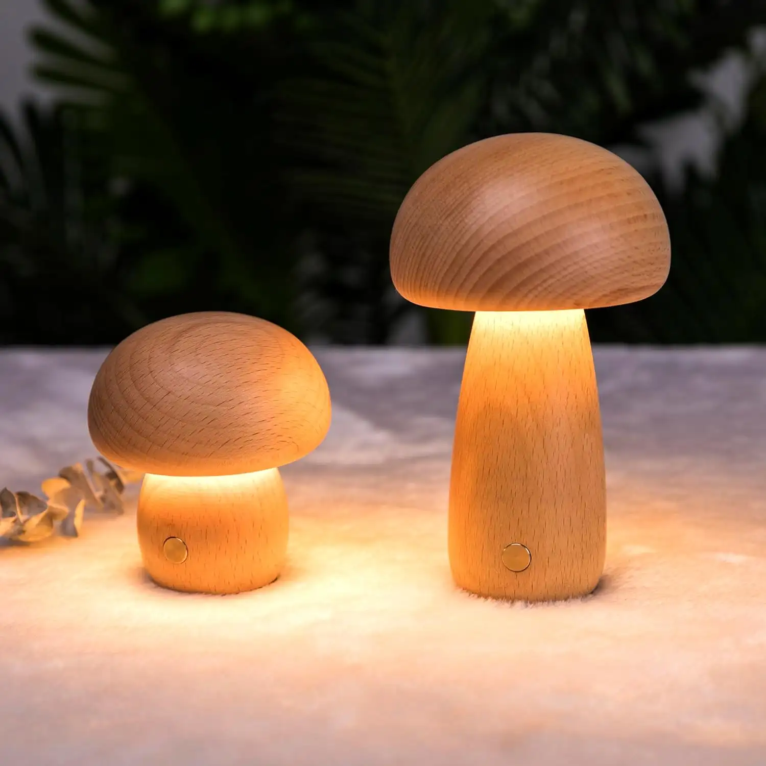 Mushroom Night Lights Rechargeable Cordless Wooden Mushroom Portable Desk Lamps For Bedroom Studyroom