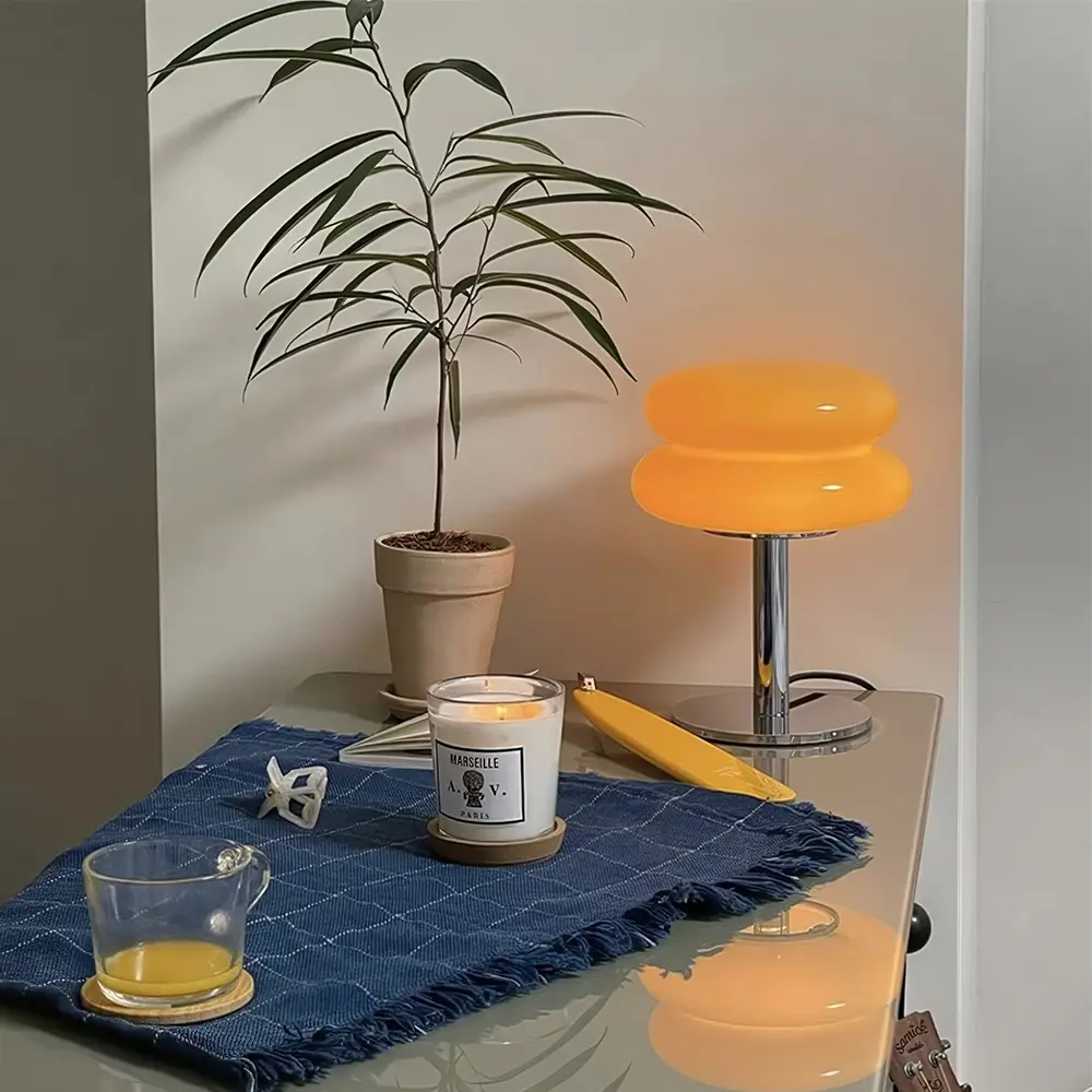 Macaron Glass Table Lamp Trichromatic Dimming Living Room Atmosphere Lamps Eye Protection Light