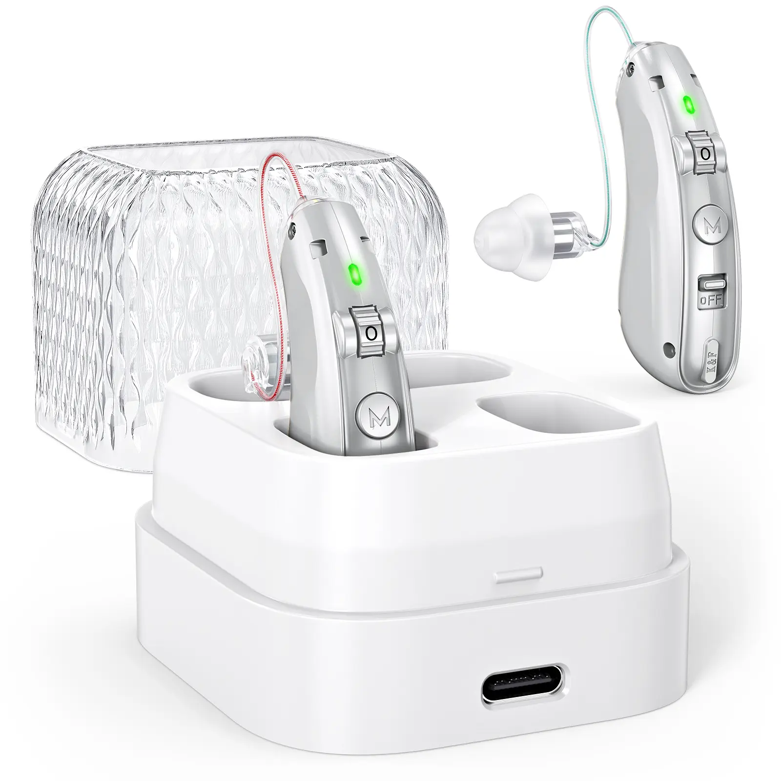 Rechargeable Behind-The-Ear Hearing Aid For The Elderly, Noise-Cancelling Amplified Hearing Aid With Charging Case