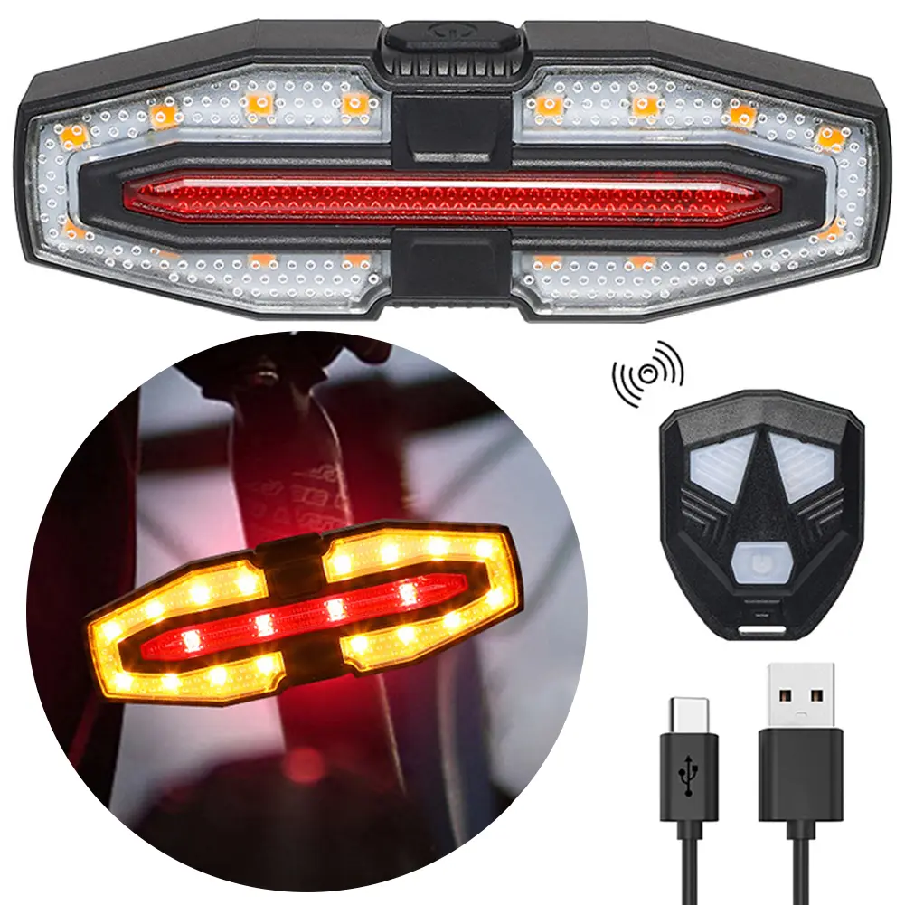 Rechargeable Bike Tail Light With Turn Signals Bicycle Rear Light Wireless Remote Control Warning Cycling Light For Night Riding