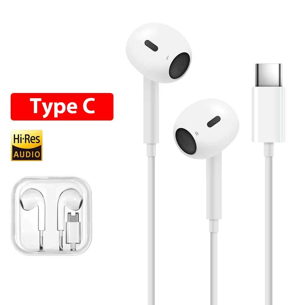 Type C 3.5mm Jack Wired Headphones For Half In Ear Earphones With Microphone Earbud
