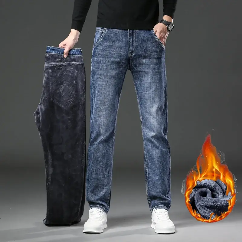 Men's Classic Warm Fleece Jeans Casual Male Thick ...