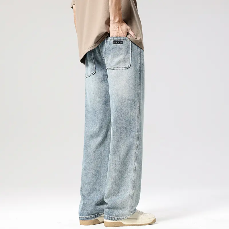 Casual Men's Straight Jeans Fashion Loose Elastic Waist Trousers Personality Denim Male