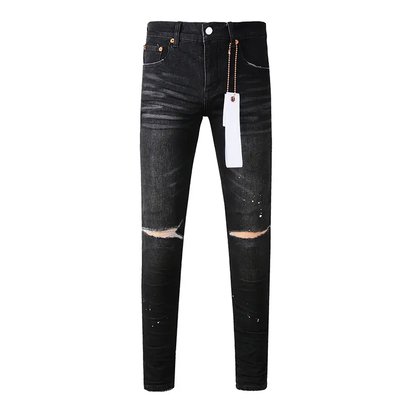 Men's Distressed Damaged Holes Stretch Skiny Butto...