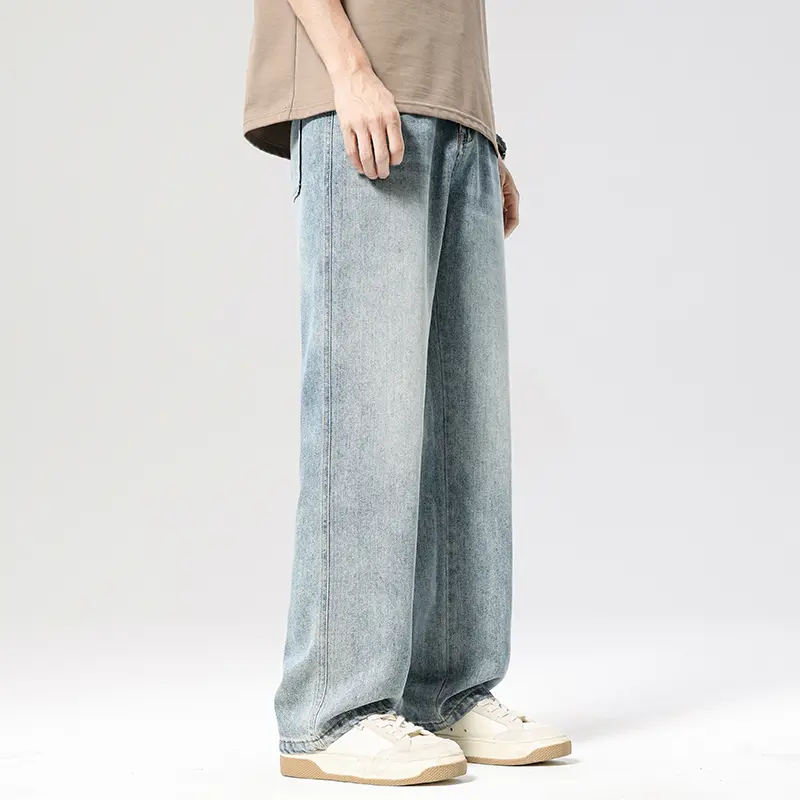 Casual Men's Straight Jeans Fashion Loose Elastic Waist Trousers Personality Denim Male