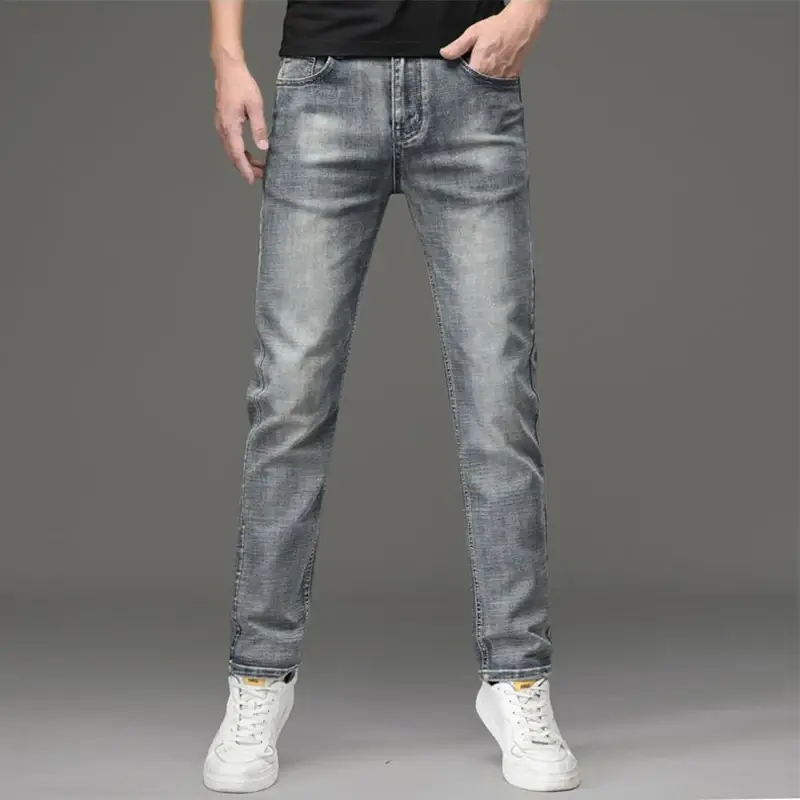 Men's Elastic Cotton Jeans Fashion Casual Wash Den...