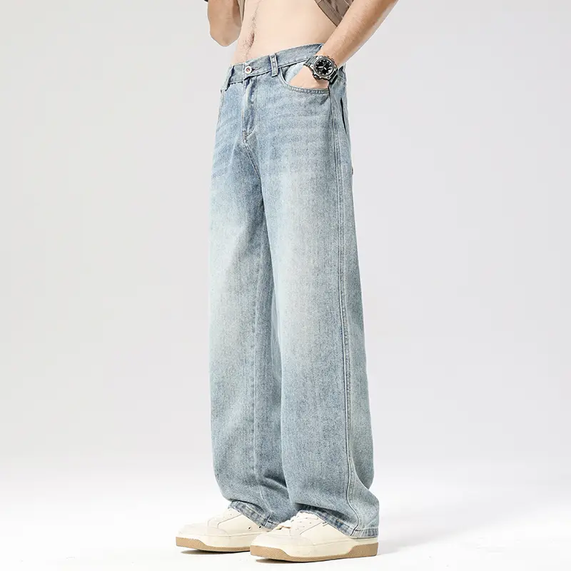 Casual Men's Straight Jeans Fashion Loose Elastic ...