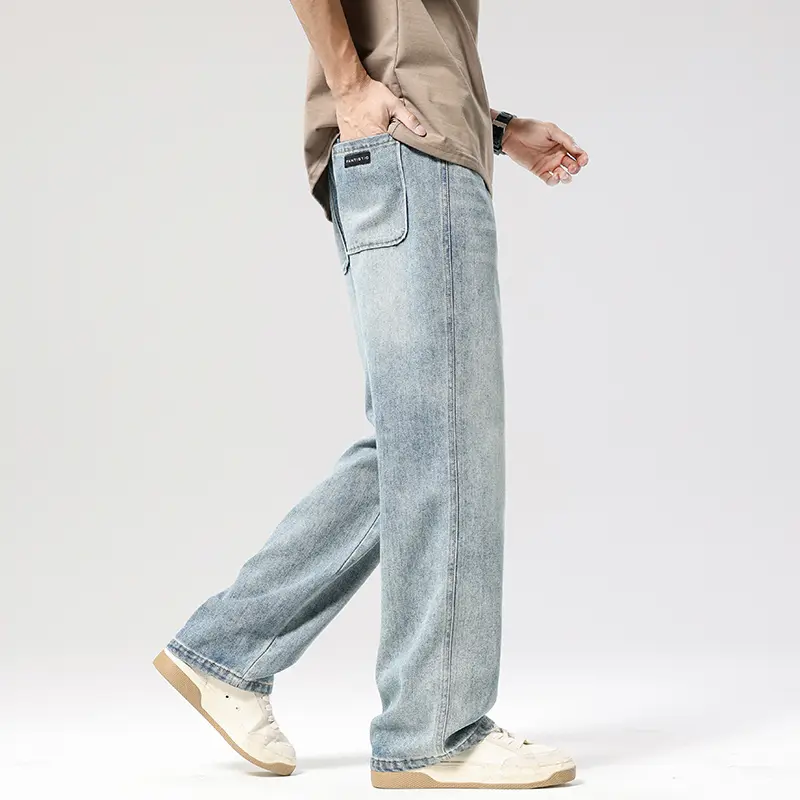 Casual Men's Straight Jeans Fashion Loose Elastic Waist Trousers Personality Denim Male