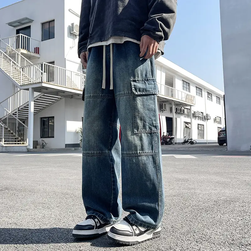 Men's Stretch Jeans Denim Straight Leg Pants Male Trousers