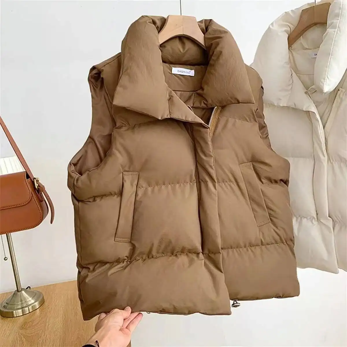 Stylish Stand-Up Collar Elegant Vest Down Jacket Warm Coat