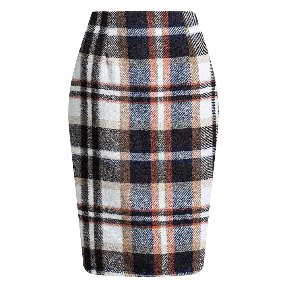 Women's Plaid Hip Skirt Zipper Slim Fashion Office Pencil Skirts Midi Skirt