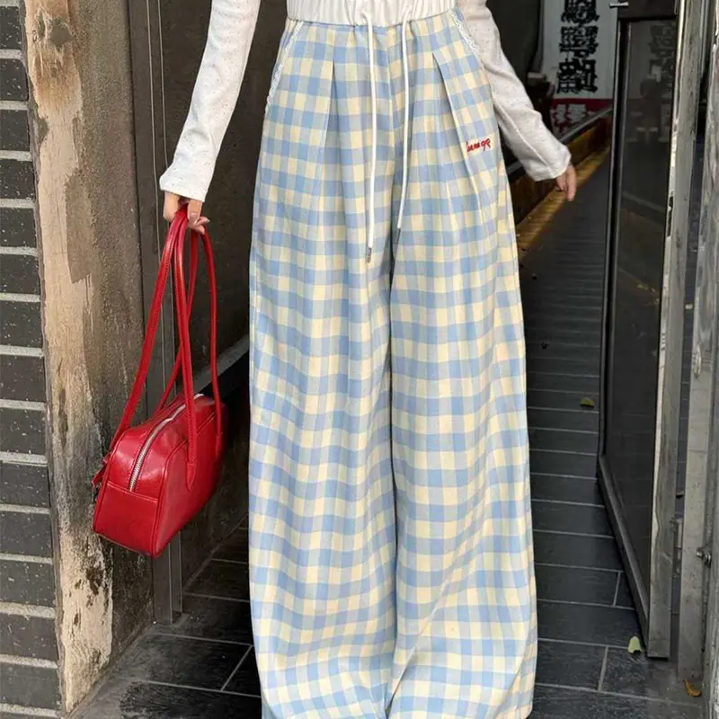 Women's Retro Plaid High-Waisted Scimitar Pants Casual Pants