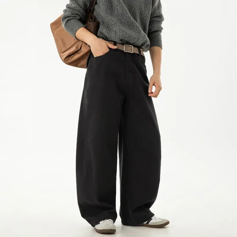 Retro-Textured Pure Cotton Slim-Fit Curved Trousers, Straight-Leg Loose Casual Pants