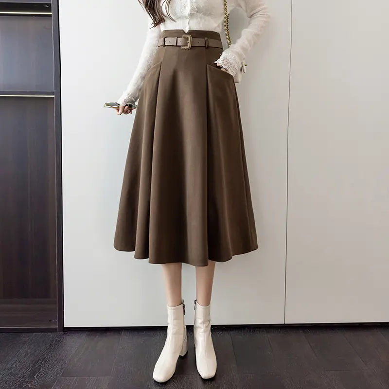Elegant Fashion Skirt For Woman High Waist Casual Big Swing Mid-Long Skirt