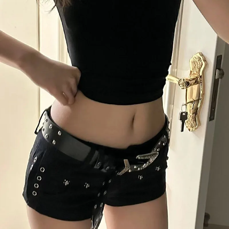 Black Sexy Low Waist Jean Shorts Woman Punk Gothic Popular Denim Super Shorts Female Short