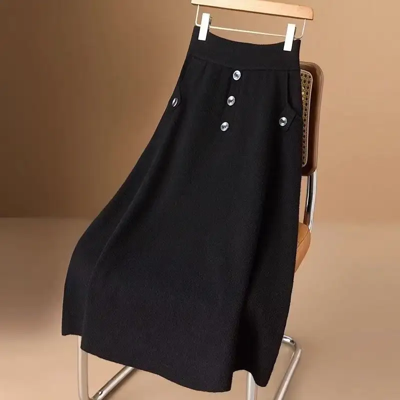 Knitted Skirt Women's Style Mid-length Elastic A-l...