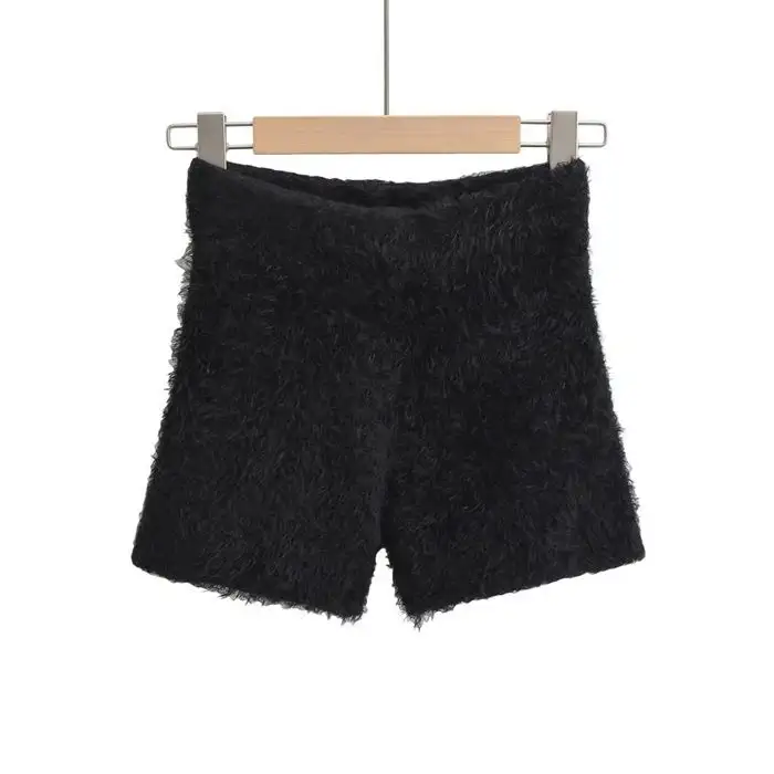 Women's Autumn Winter Faux Mink Hair Shorts Sweet Soft High Waist Slim Hairy Elasticity Shorts Fashion