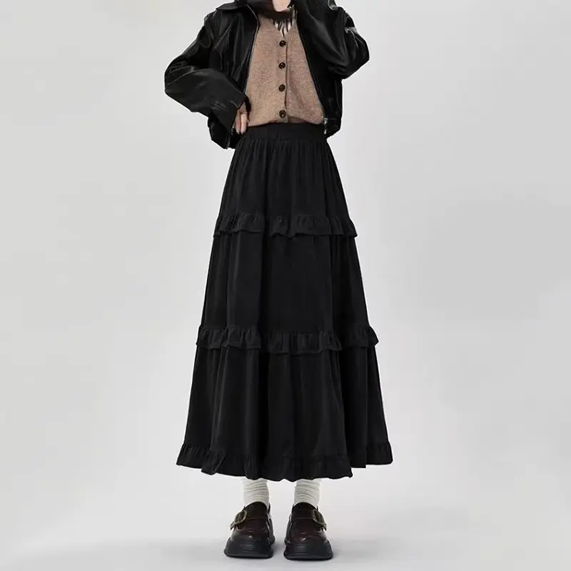 Fashion Women Midi Skirt Thick Ruffled Patchwork C...