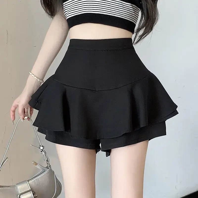 Women's Cake Skirt Mini Dress High-waisted Slimming A- line Skort Ruffles