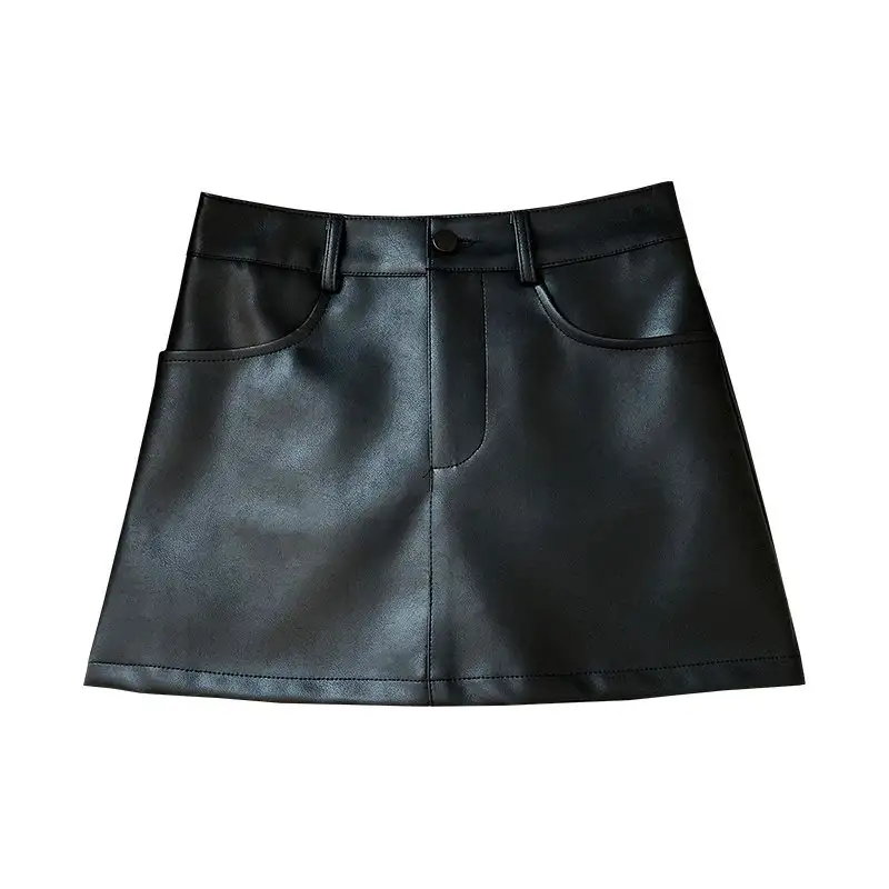 Retro PU Faux Leather Skort For Women Autumn Winte...