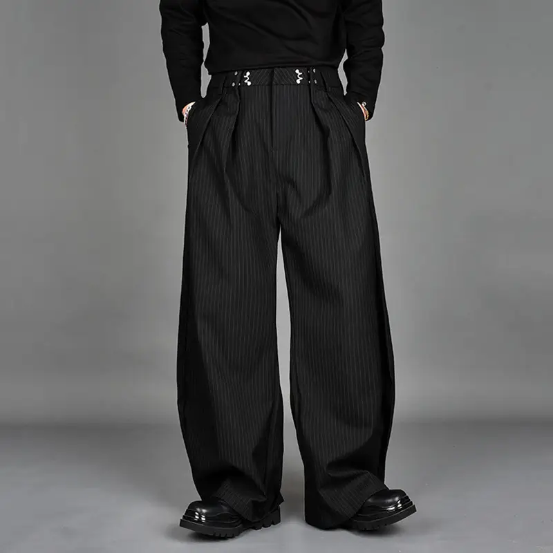 Striped Men's Trousers, Casual Curved Design, Straight Leg Trousers