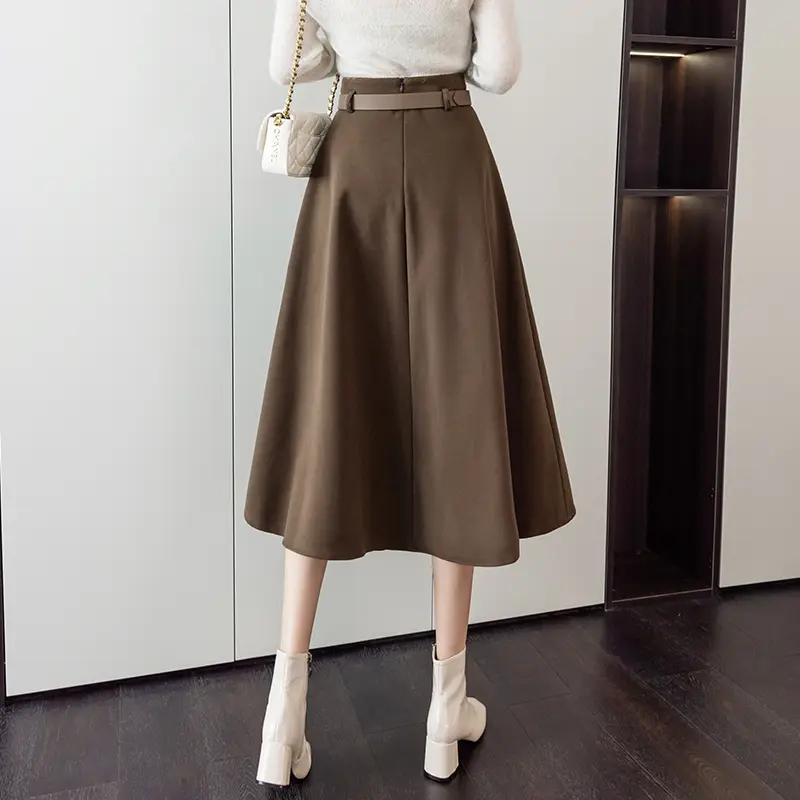 Elegant Fashion Skirt For Woman High Waist Casual Big Swing Mid-Long Skirt