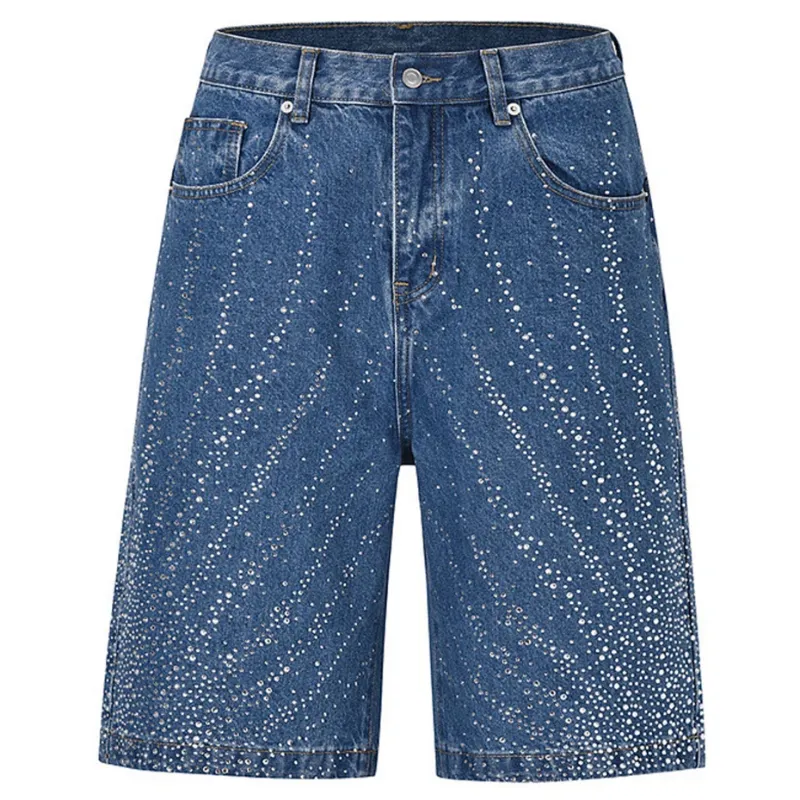 Diamond Denim Shorts Fashion Rhinestone Graphic Short Jeans Men Streetwear Hip Hop Shorts