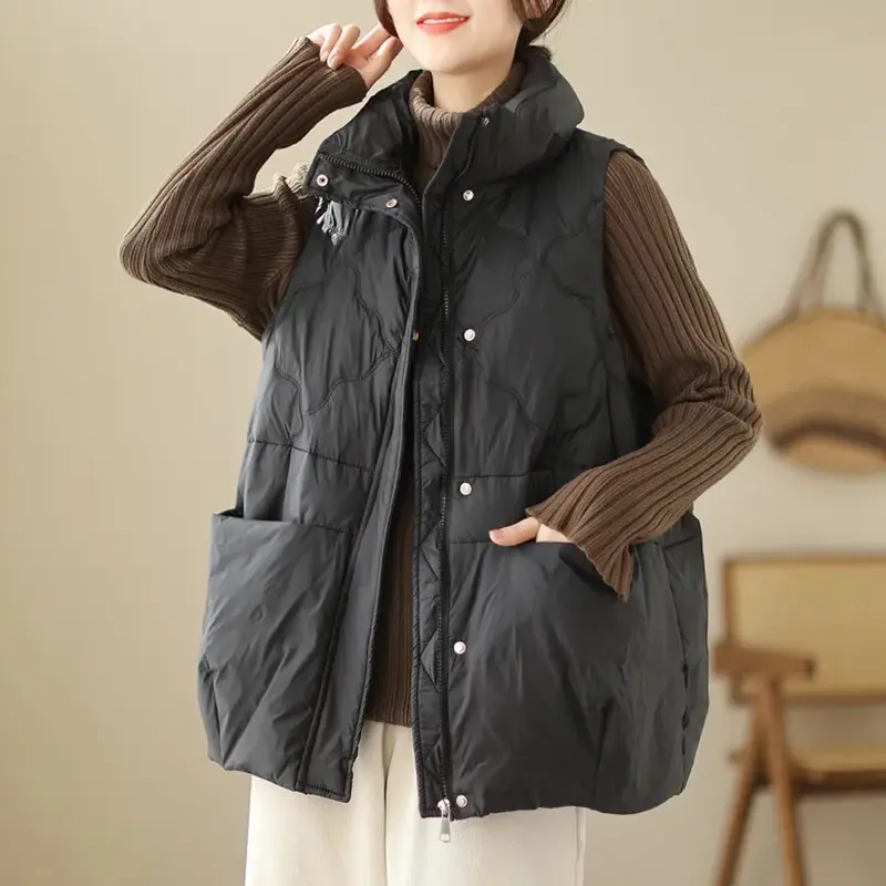 Women's Down-Filled Cotton Vest, Warm, Stylish, Lo...