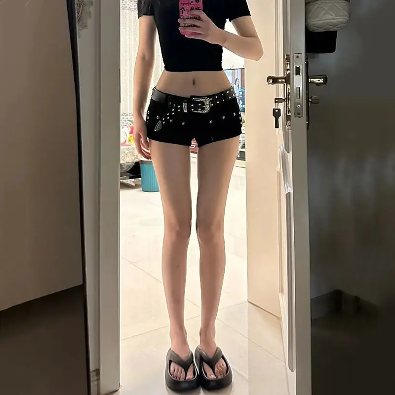 Black Sexy Low Waist Jean Shorts Woman Punk Gothic Popular Denim Super Shorts Female Short