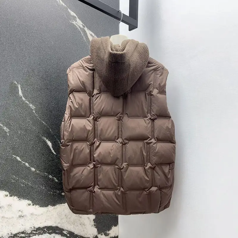 Women's Patchwork Hooded Sleeveless Down Jacket, Fashionable, Casual, And Versatile Vest