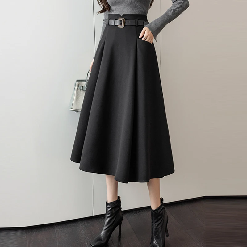 Elegant Fashion Skirt For Woman High Waist Casual Big Swing Mid-Long Skirt