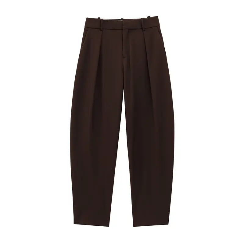 Stylish Relaxed-Fit Curved Trousers Fashionable Zippered High-Waisted Versatile Pants