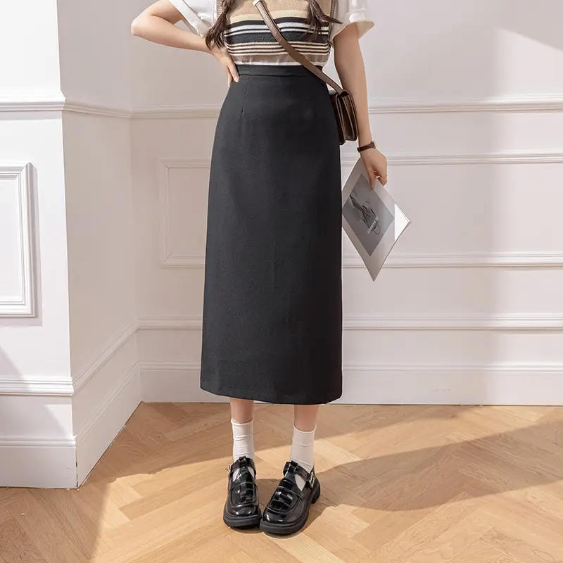 Fashion High Waist Long Skirt Women Elegant Solid Wrap Skirt Split