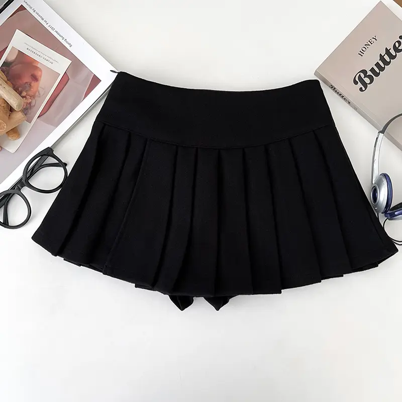 Women's Pleated Mini Skort With Side Slit Low Rise