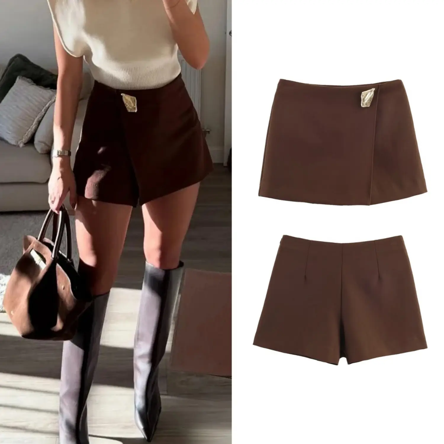 Women's Mini Skort Solid Color Asymmetrical Female Simple Skorts Casual Fashion Streetwear