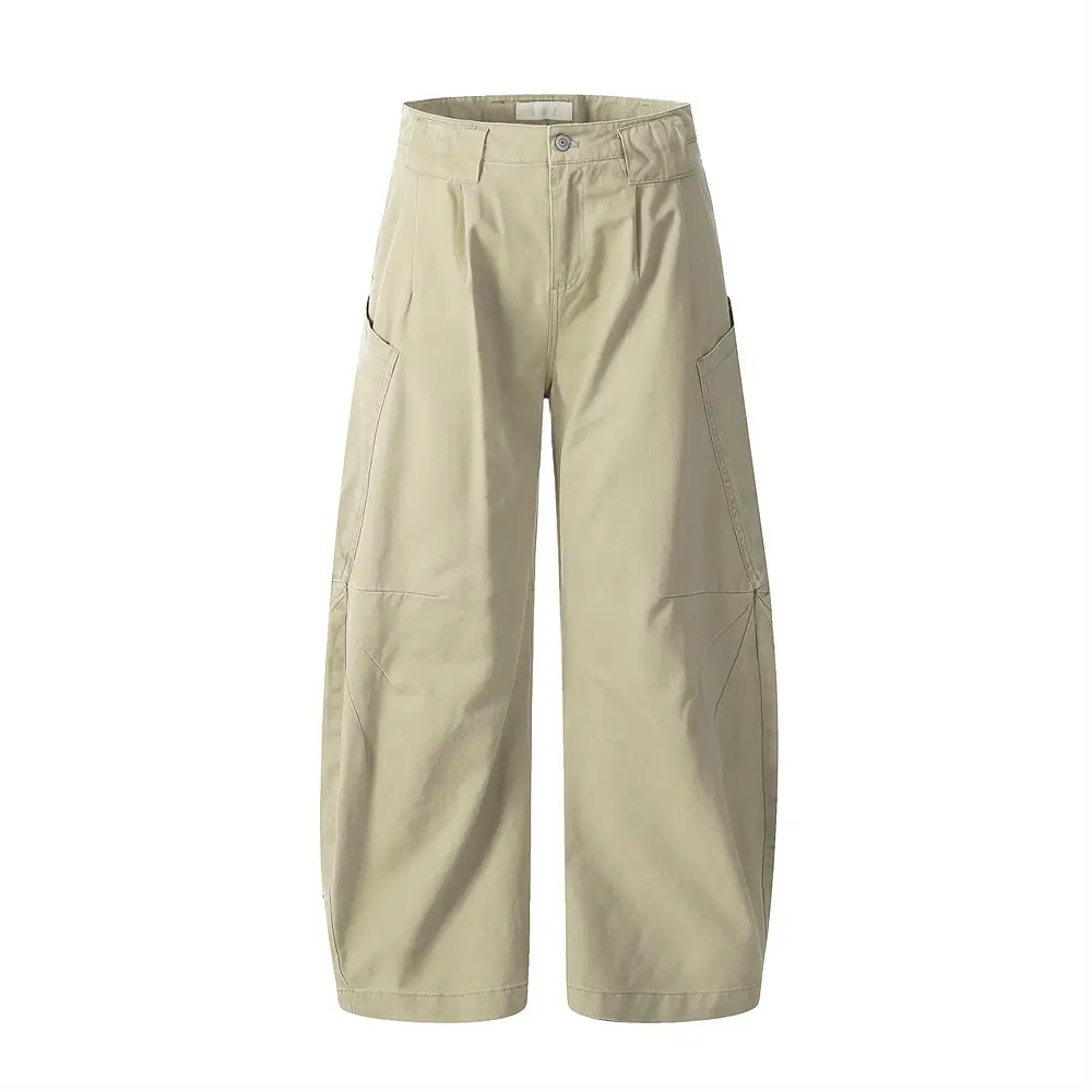 Big Pocket Spliced Cargo Pants Men Solid Color Loose Wide Leg Scimitar Pants Trousers